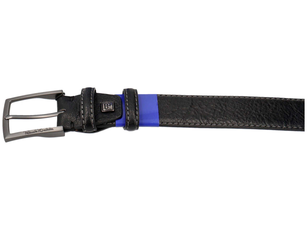 Cintura da uomo nera in pelle con fibbia nera satinata, 3,5 cm in taglie assortite dalla 115 alla 130 cm - Renato Balestra