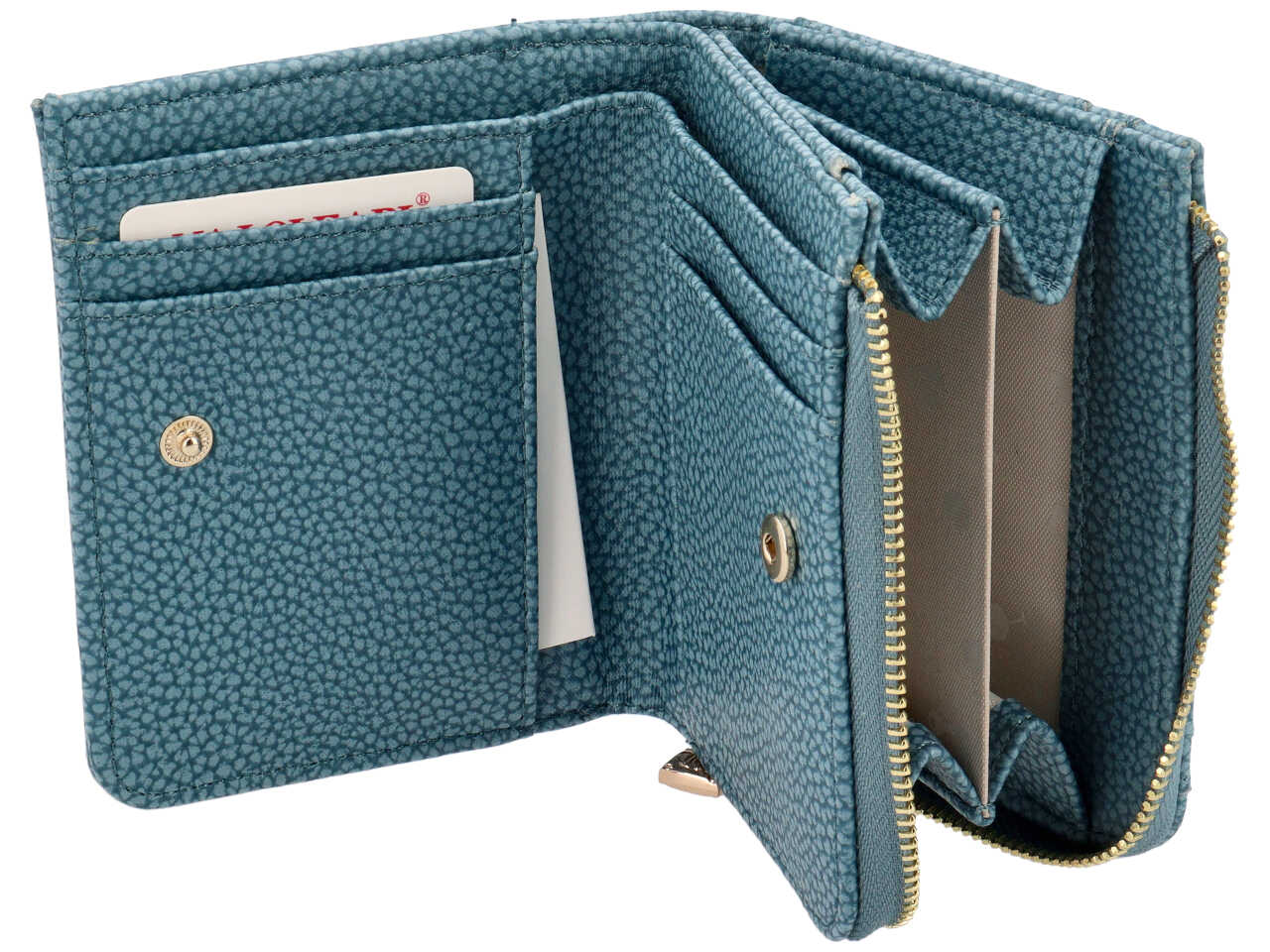 Portafoglio da donna in similpelle effetto martellato azzurro, 9x12x3 cm - Naj Oleari