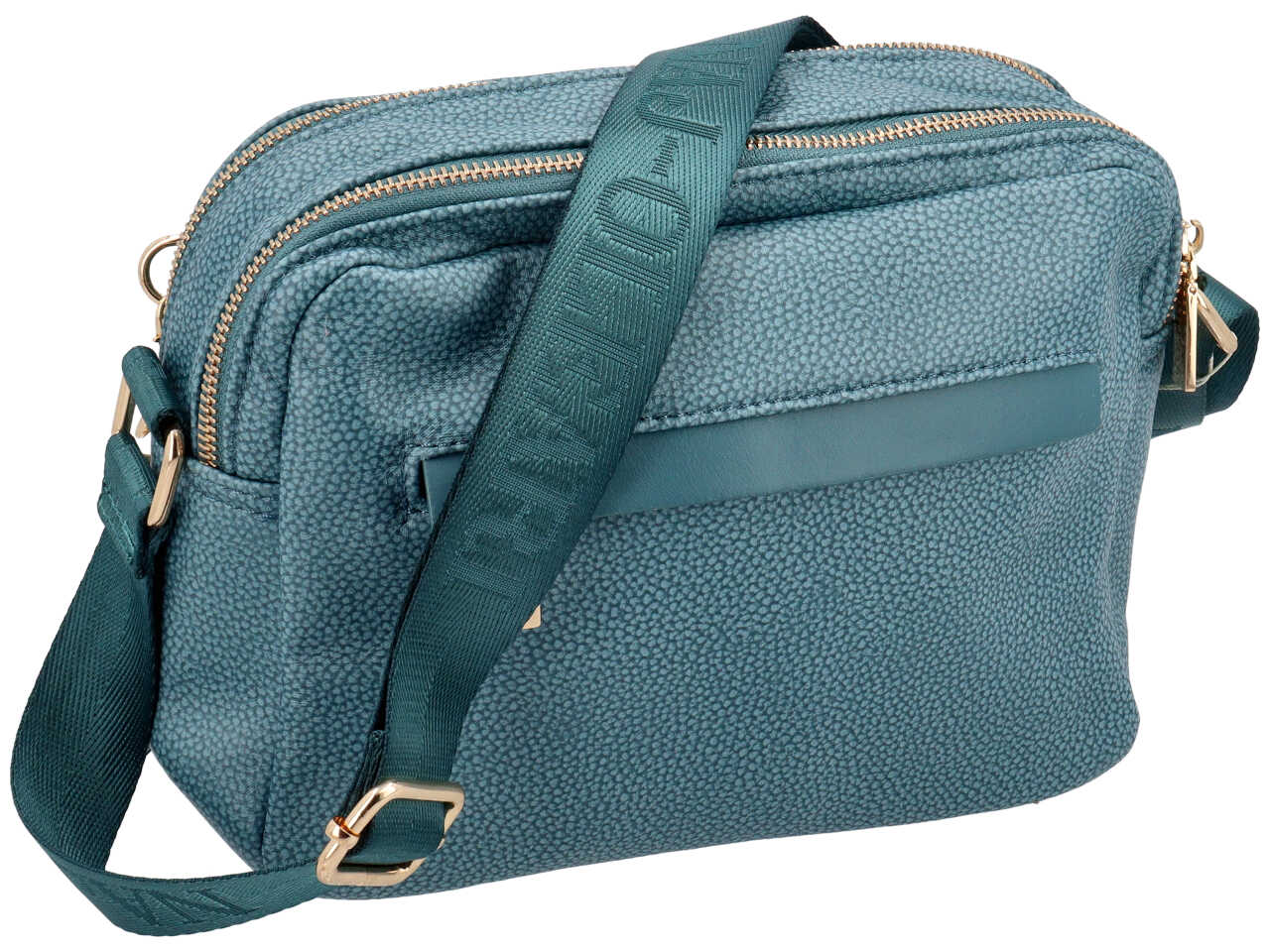 Borsa con tracolla da donna colore blu jeans similpelle con ciondolo orsetto, 20x24x10 cm Naj Oleari