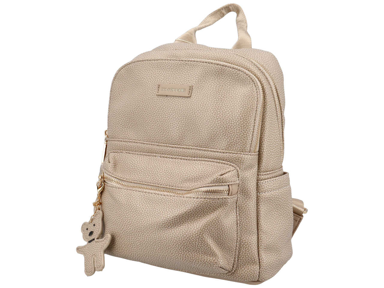 Zaino donna blu Naj Oleari in similpelle color sabbia con 2 zip - 28x23x12cm