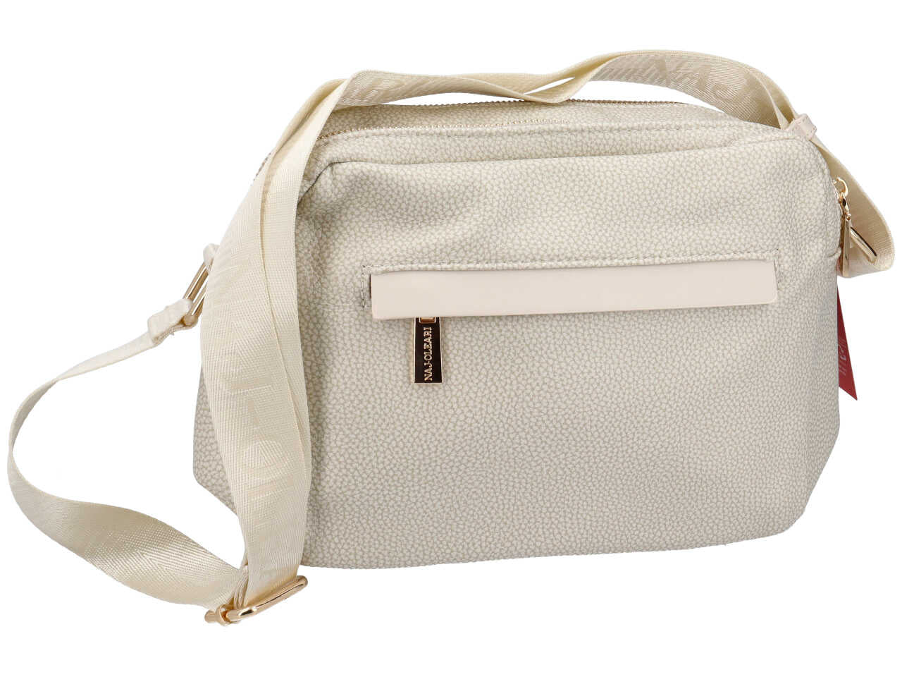 Borsa con tracolla da donna avorio similpelle con ciondolo orsetto, 20x24x10 cm Naj Oleari