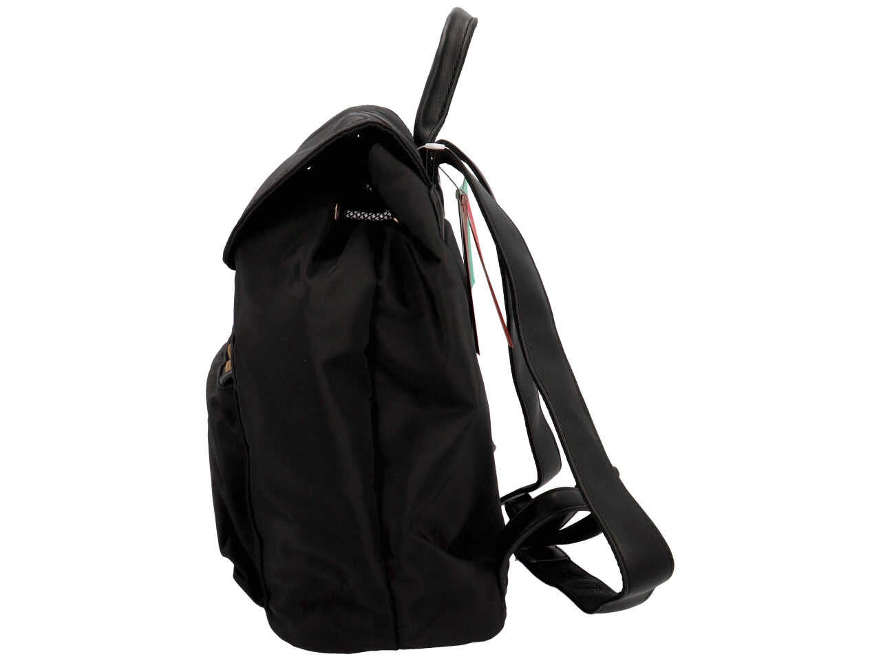 Zaino da donna nero in tessuto con pattina e chiusura a fibbia, 30x30x12 cm - Naj Oleari