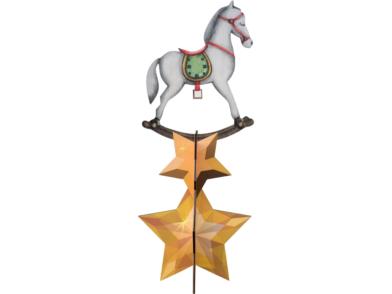 Decorazione di natale con base da appoggio a forma di cavallo a dondolo amber horse 16x50cm in mdf 3mm