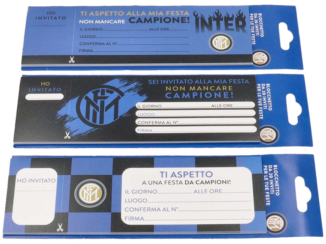 Inviti festa inter linea greetings colore nero e azzurro misura 7,5x23cm carnet da 20 inviti