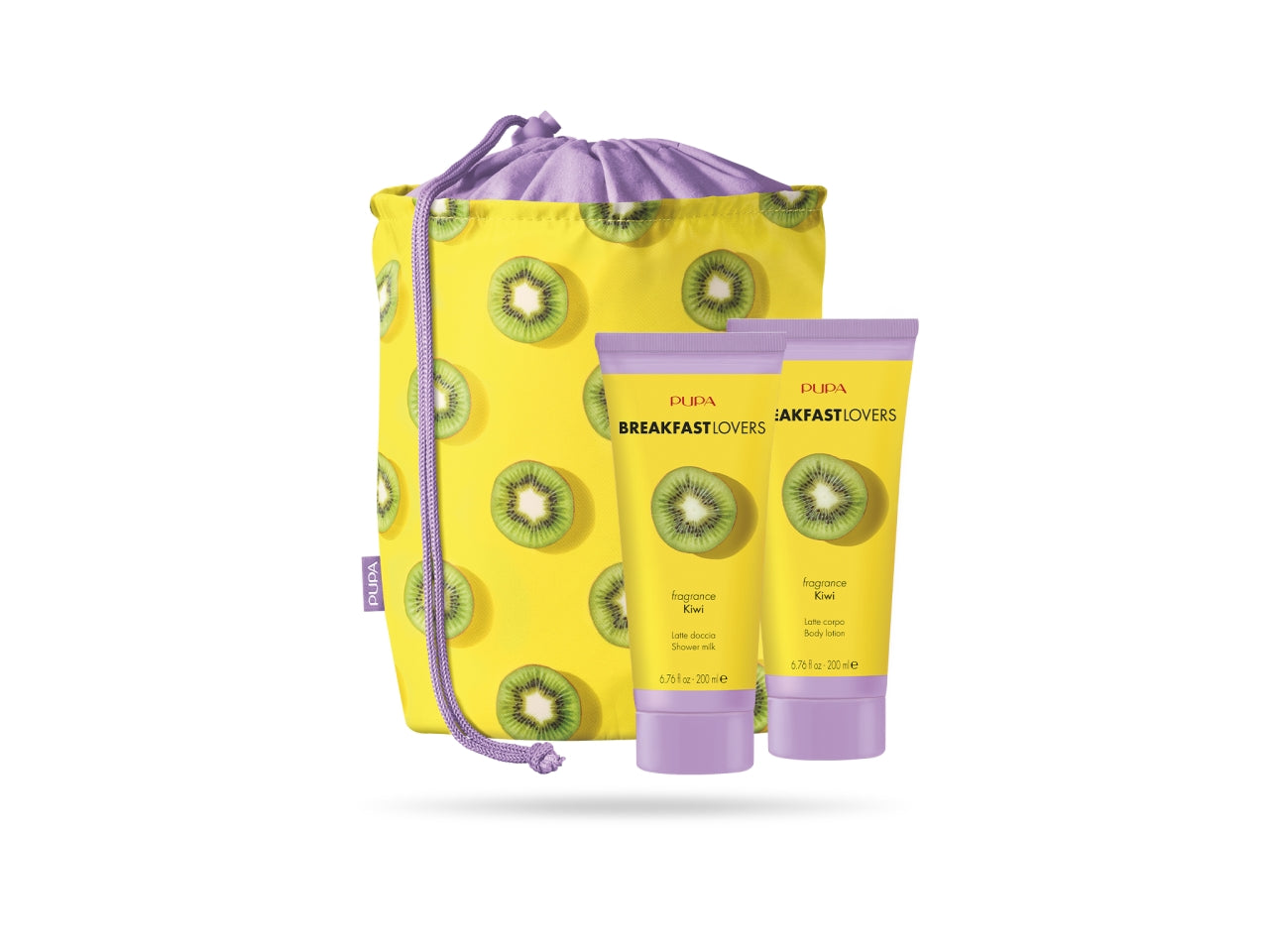 Pupa breakfast lovers kit 2 con latte doccia e latte corpo da 200ml fragranza kiwi