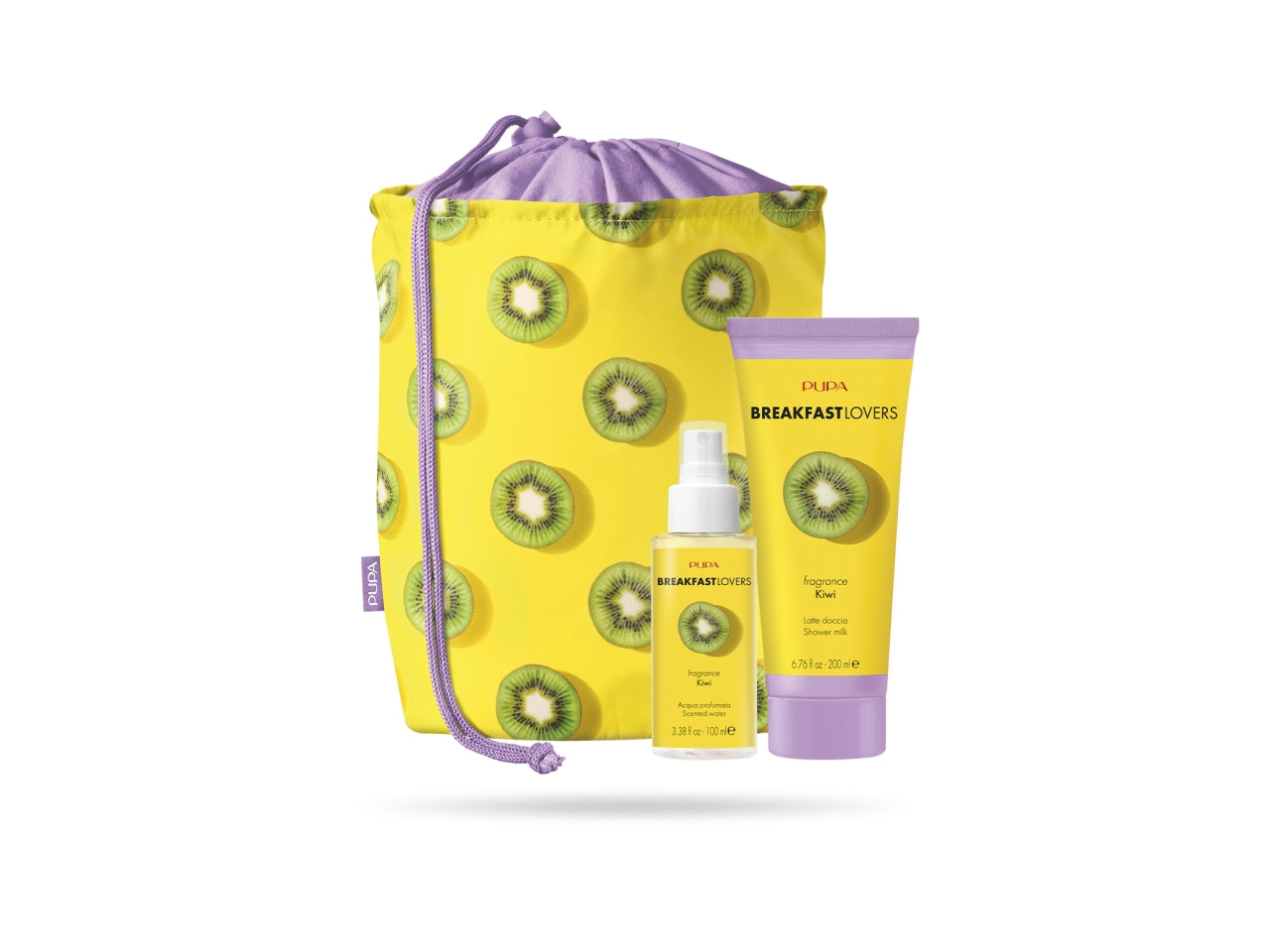 Pupa breakfast lovers kit 2 con latte doccia e acqua corpo 100ml fragranza kiwi