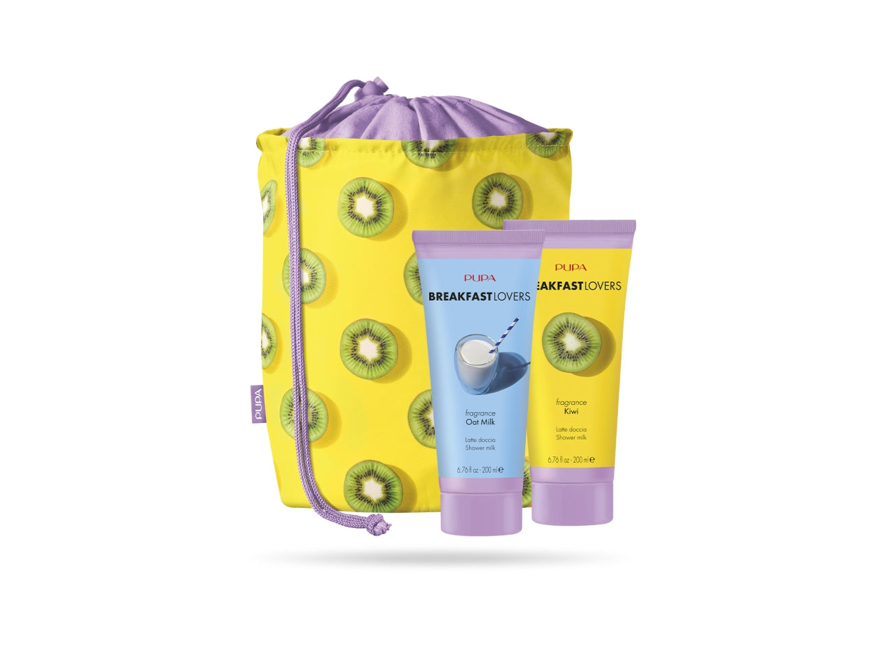 Pupa breakfast lovers kit 3 con latte doccia 200ml fragranza kiwi & oat milk - il kit contiene 2 latte doccia