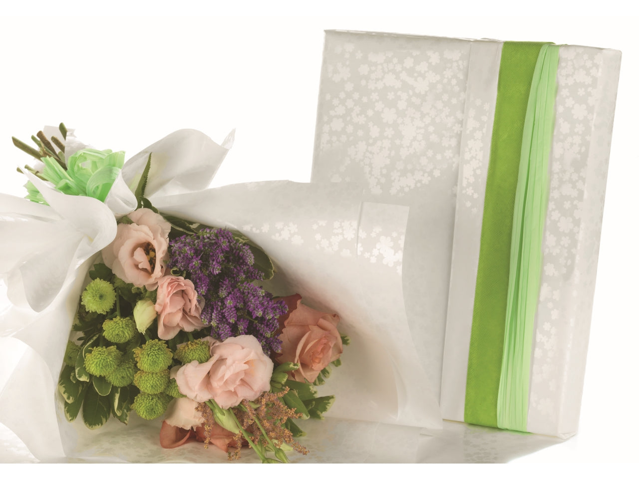 Rotolo carta regalo floreale bianco perla in polipropilene 1,00x25 m, Millefiori Pearly - Piennepi