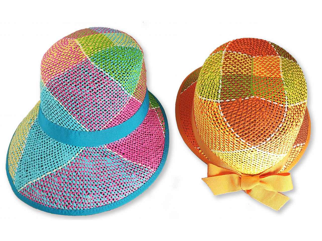 Cappello visierone da donna in carta toni arnacio verde o azzurro fucsia misura 57cm