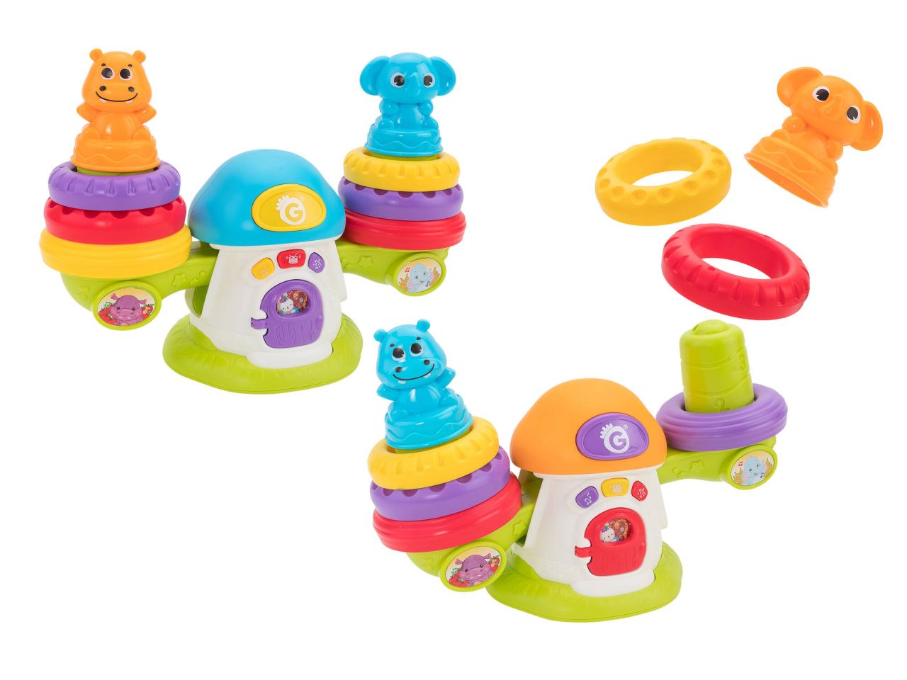 Gioco funghetto equilibrio con funzionamento a batteria con anelli ed animali in 2 colorazioni