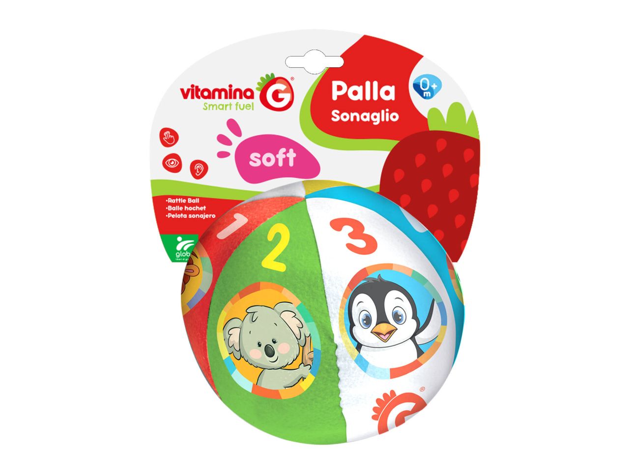 Palla soffice animali con sonaglio d.13cm