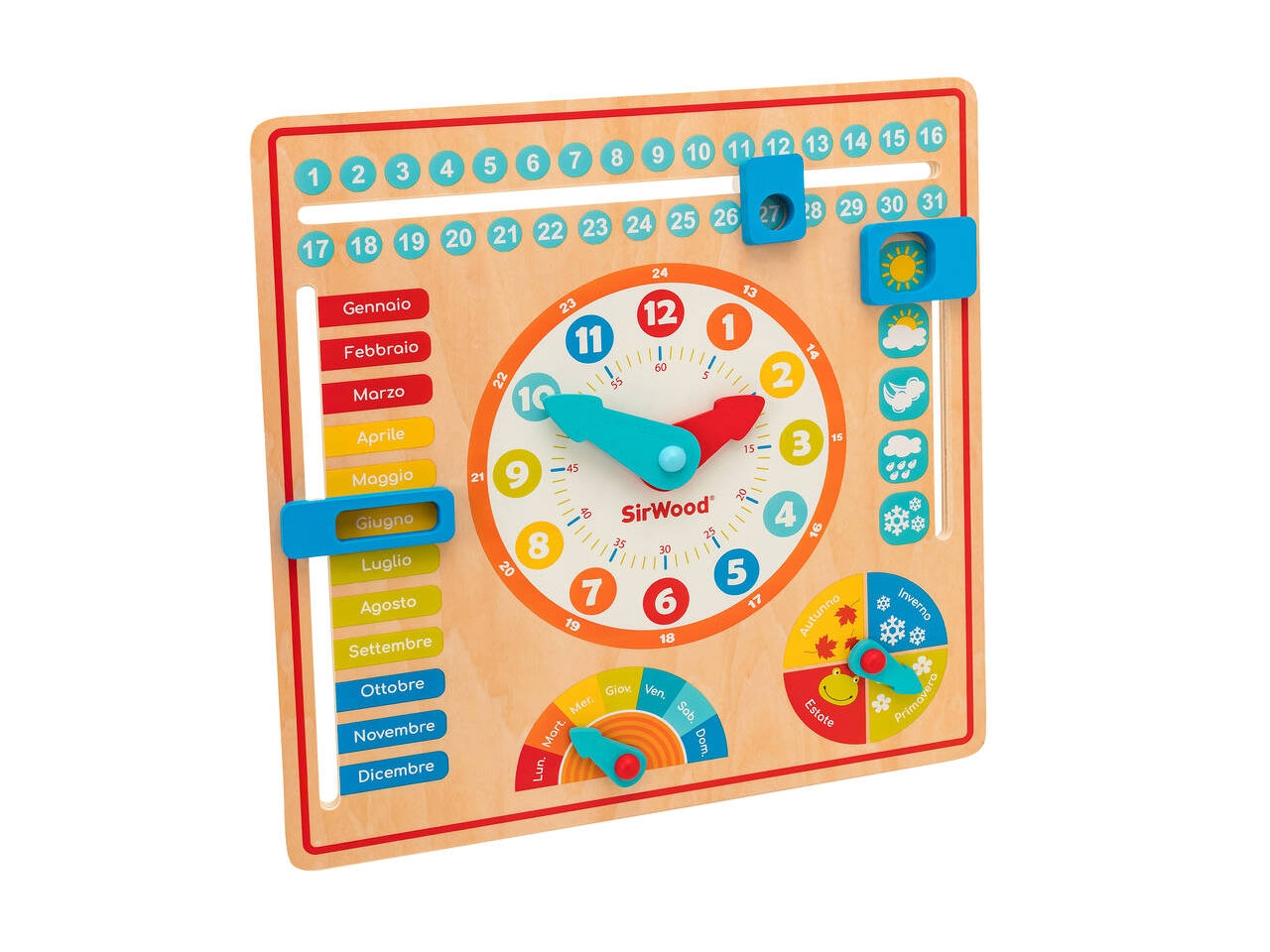 Orologio didattico e calendario in legno 39931