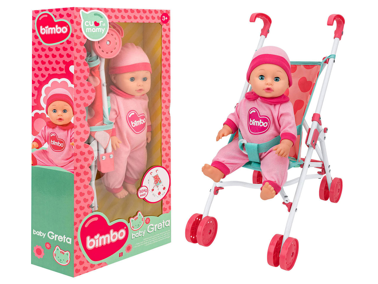 Bimbo bambola 36cm con passeggino