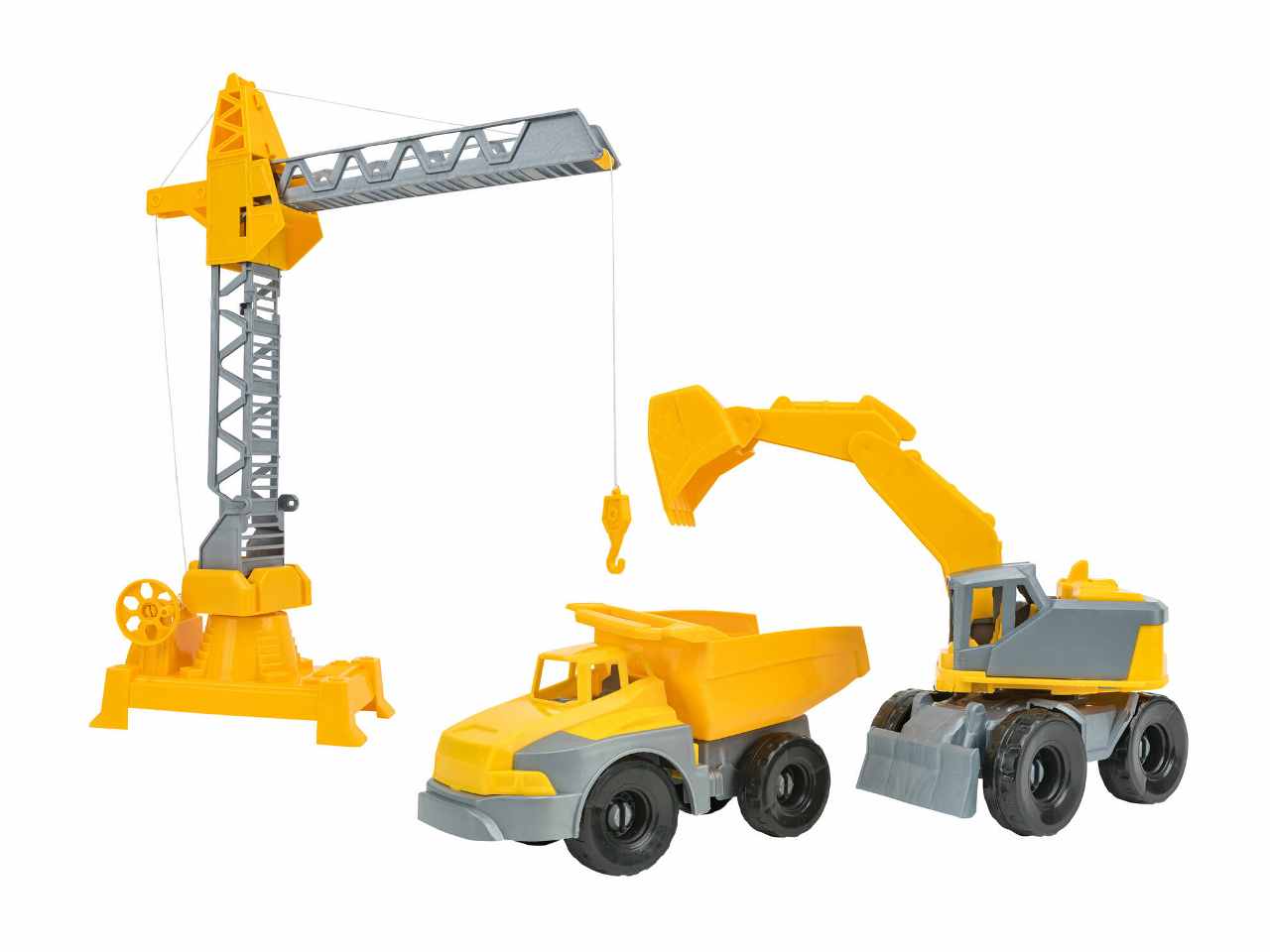 Set gru con escavatore e camion