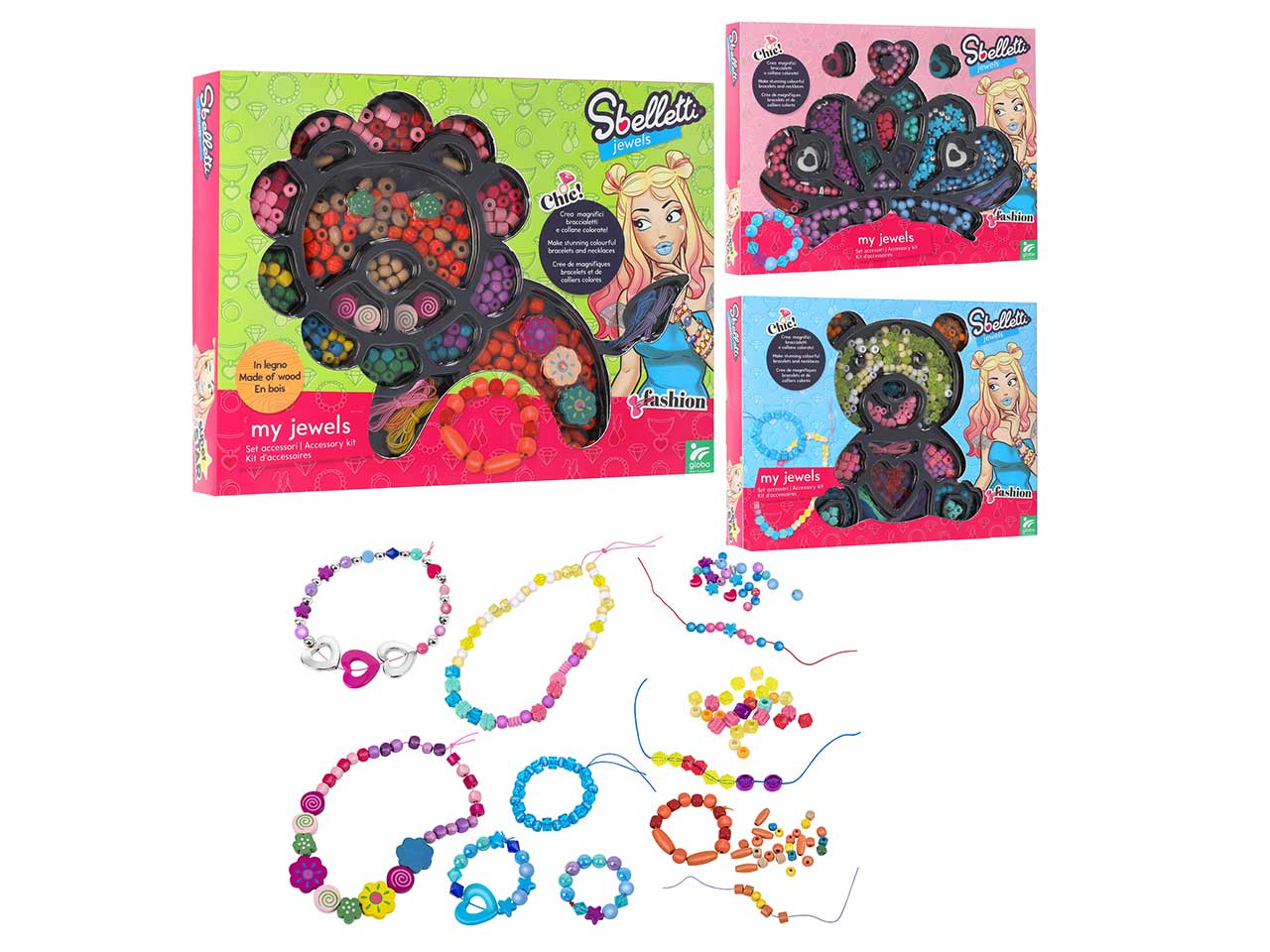 Sbelletti perline in plastica e legno in 3 assortimenti