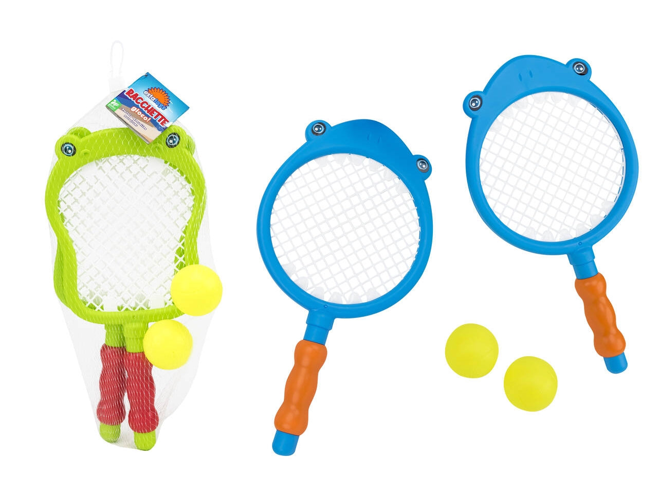 W_toy racchette animale 34 cm con 2 palle plastica - disponibile in 2 assortimenti