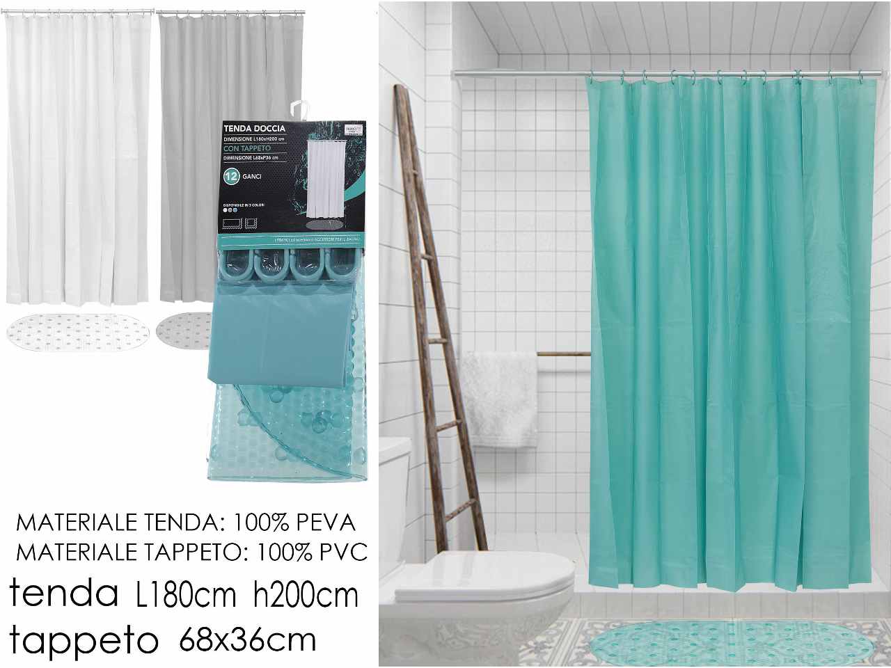 Tenda doccia 180x200+tapp.36x68 645396