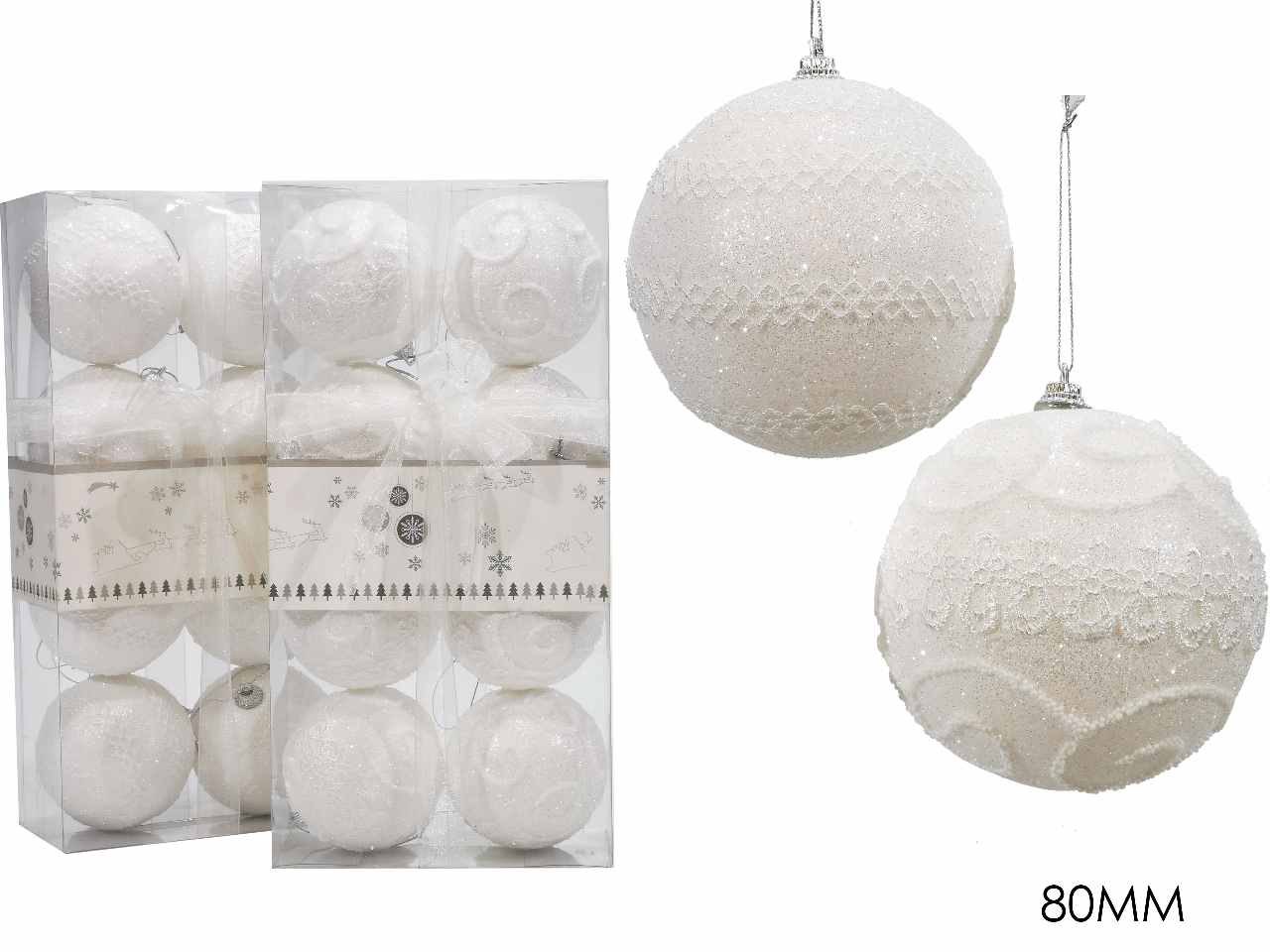 Palle 80mm bianco glitt. 2ass 8pz