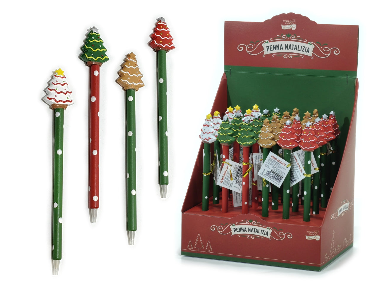 Penna natalizia con albero di Natale in 4 assortimenti 18 cm - Vestiamo Casa