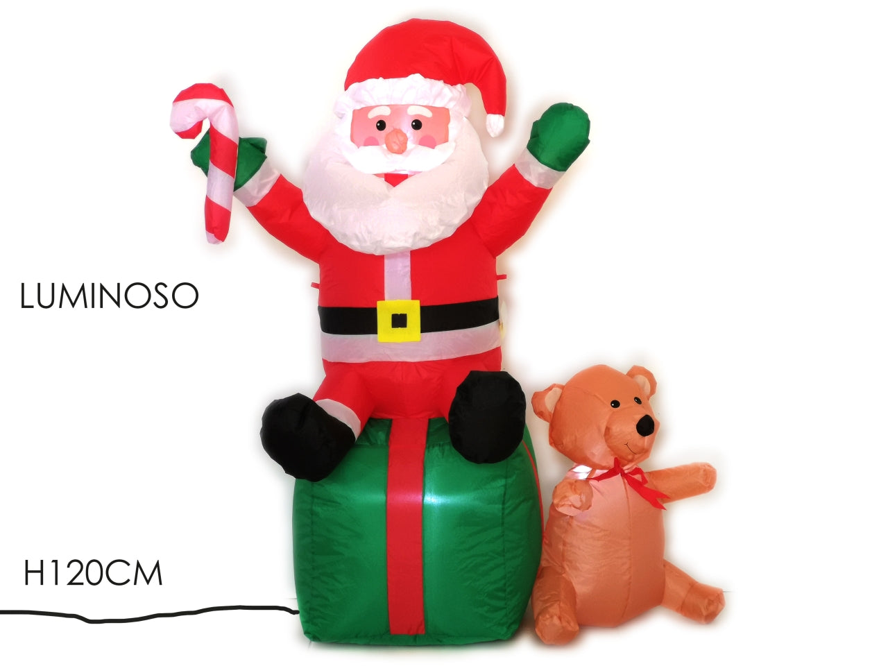 Babbo Natale seduto gonfiabile rosso e bianco con luce multicolor in poliestere 120 cm Vestiamo Casa