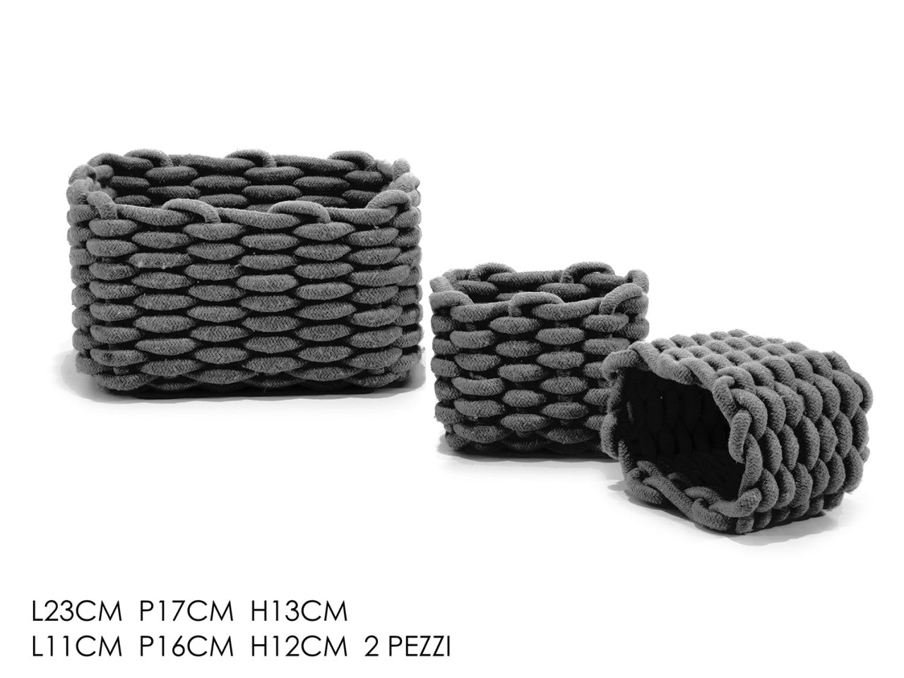 Cestino porta tutto in poliestere e cotone grigio rettangolari stile contemporaneo, set da 3 pezzi - General Trade