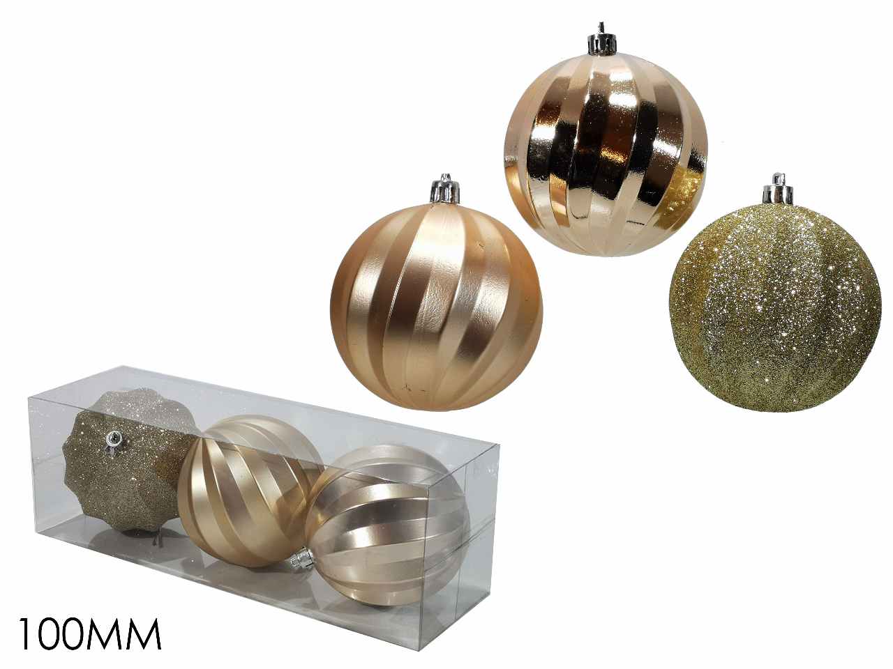 Palline natalizie champagne diametro 10cm - 3 pezzi