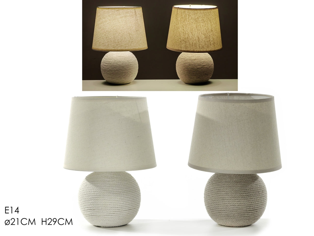 Lampada da tavolo stile marinaro in ceramica e corda 21x29 cm - Dictrolux