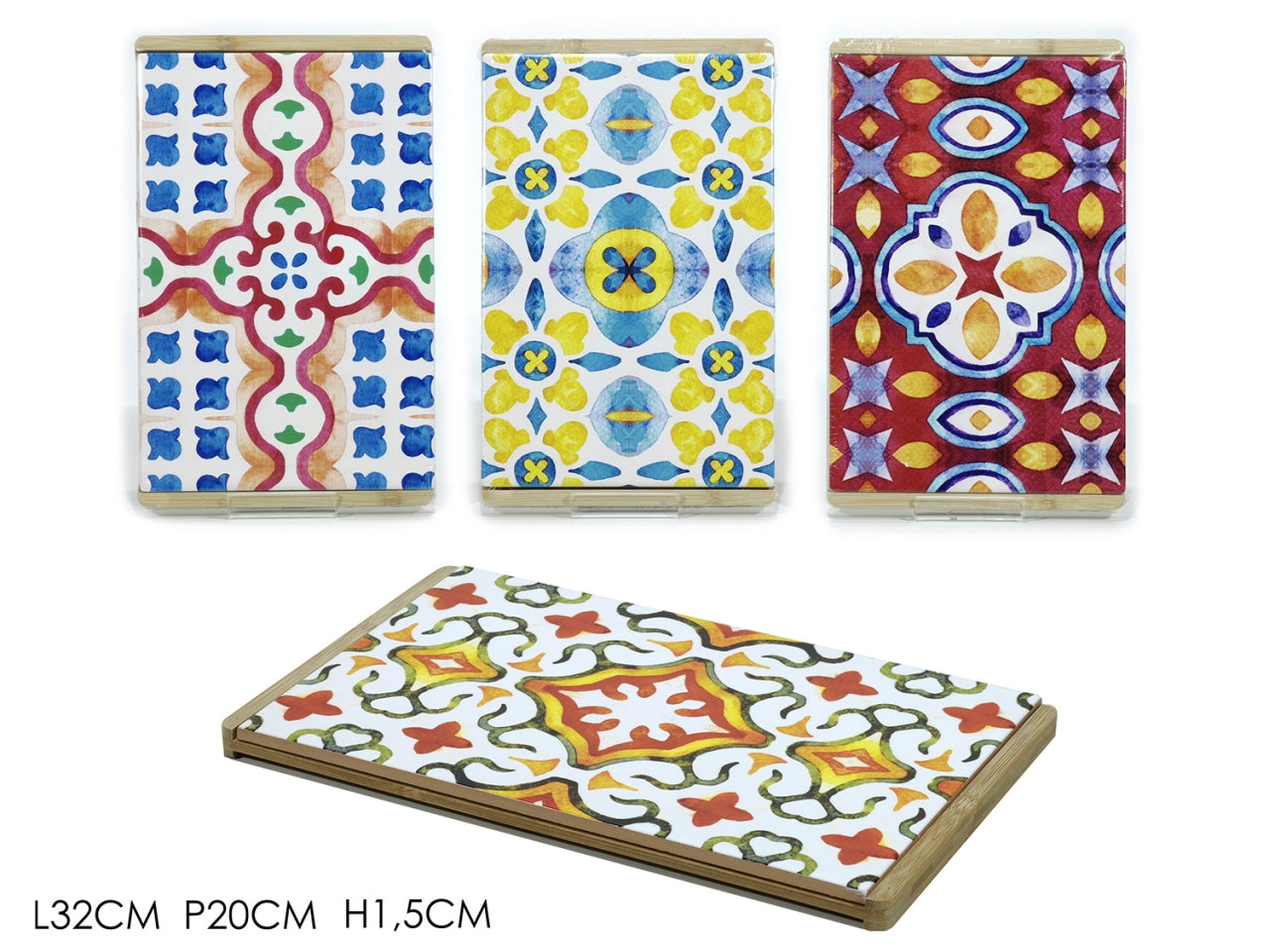 Tagliere in ceramica e bamboo rettangolare con superficie liscia e maniglie 20x32cm - Gusto Casa