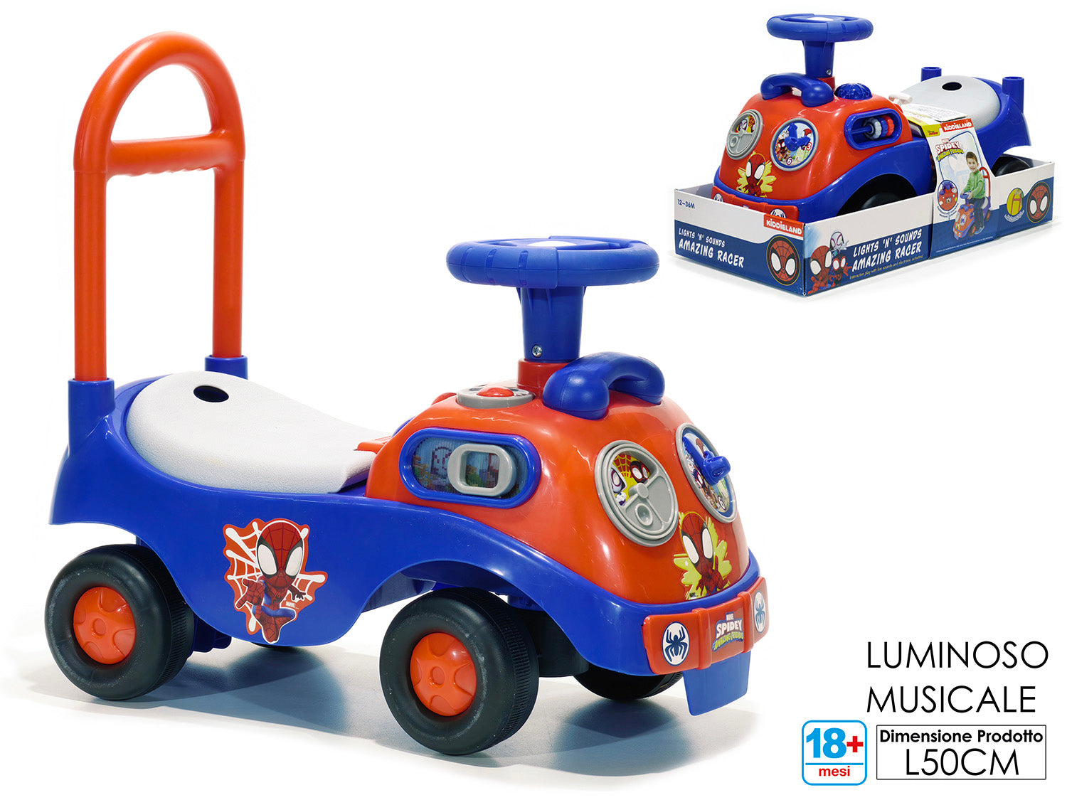 Cavalcabile a batteria con luce e musica spiderman