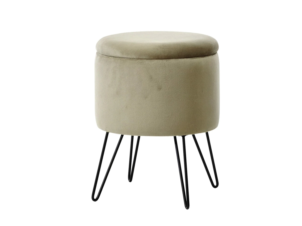 Pouf contenitore in velluto e metallo tortora e nero moderno 34x44 cm - Vestiamo Casa