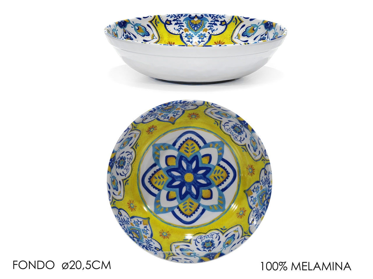 Piatto fondo in melamina da 20,5 cm giallo stile mediterraneo - Gusto Casa