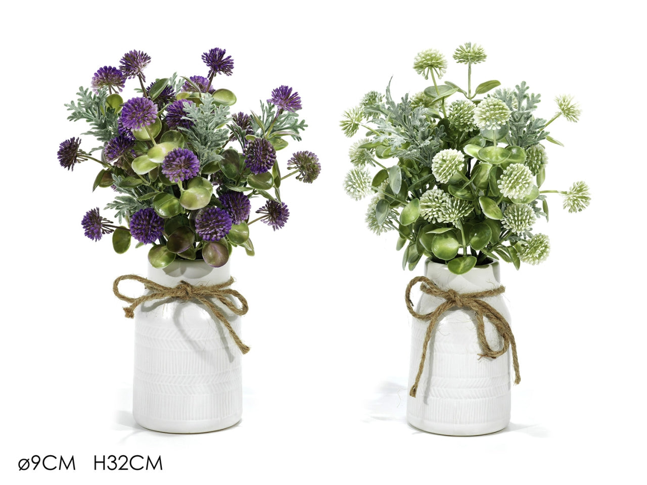 Vaso con pianta opaca in plastica, stile shabby chic con corda, 2 colori 9x32 cm - Vestiamo Casa