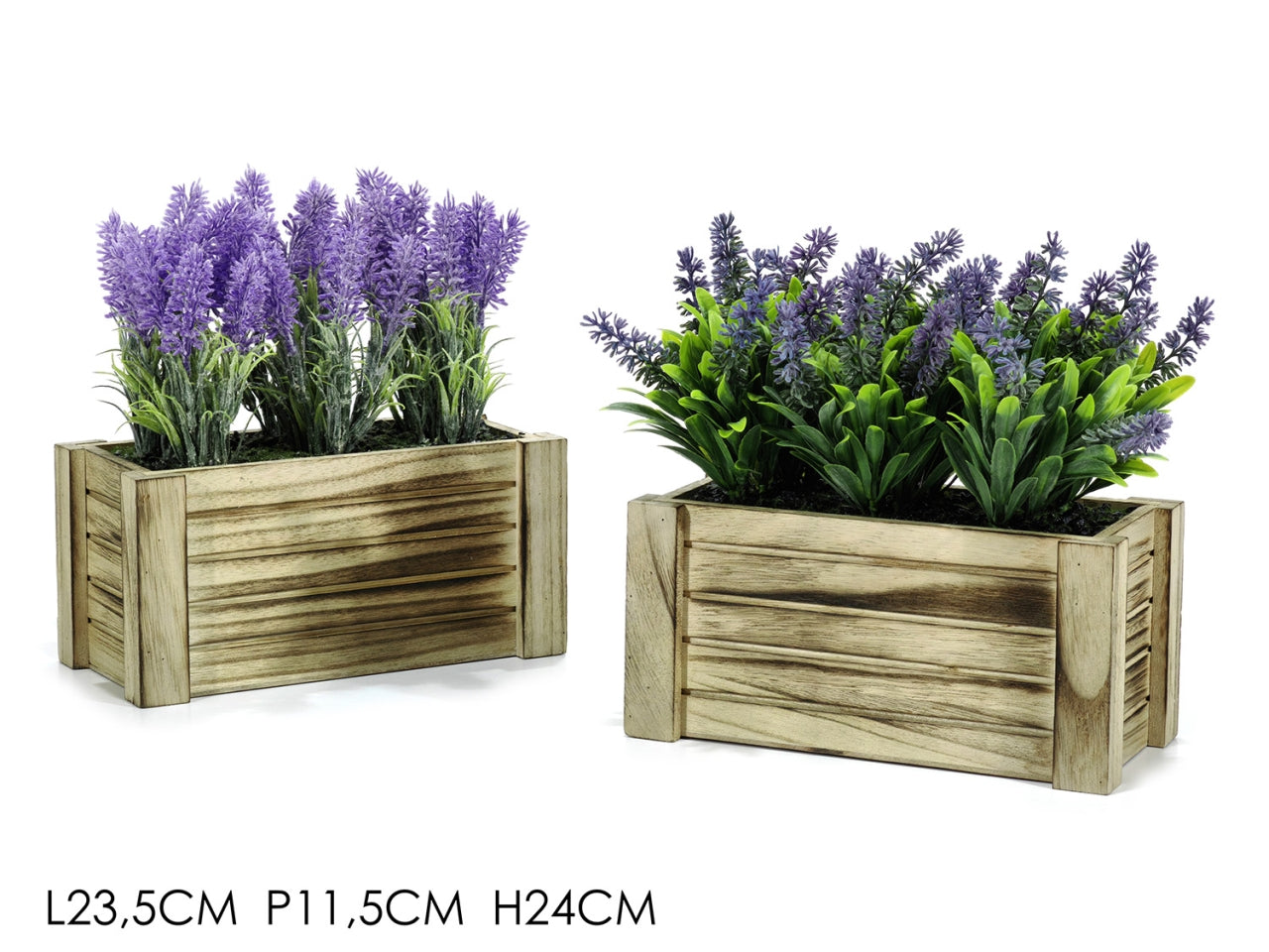 Pianta artificiale Muscari con vaso in legno massello e plastica 23,5x11,5x24 cm - General Trade