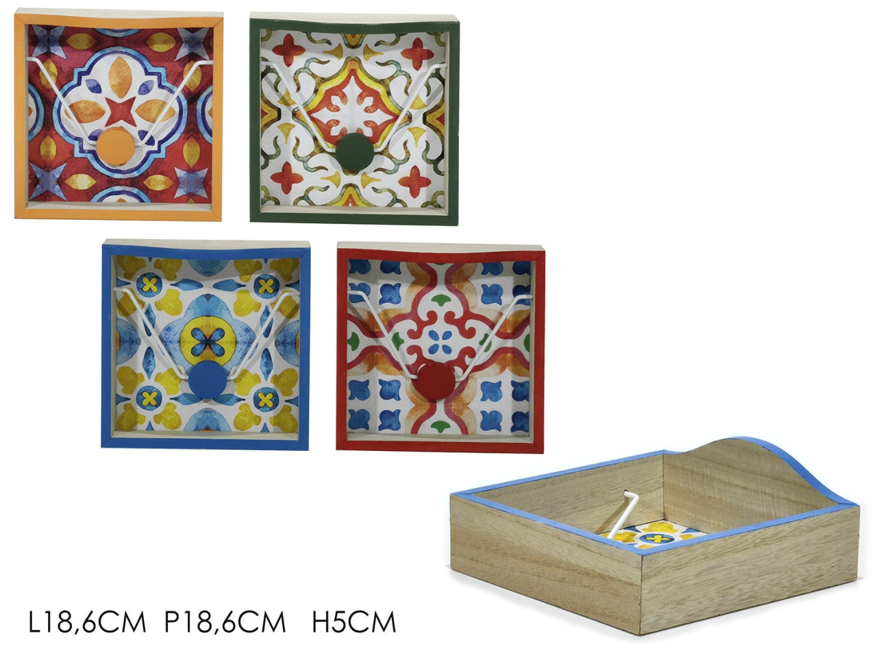 Portatovaglioli mediterraneo in mdf multicolor con fermatovaglioli in metallo - Gusto Casa
