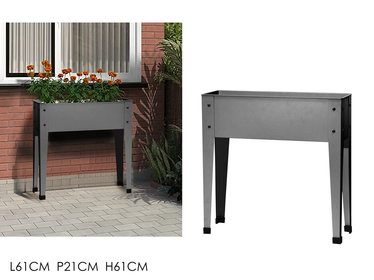 Fioriera rialzata rettangolare grigia in metallo design moderno h.61 cm - Vestiamo Casa