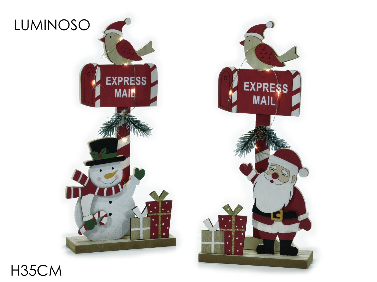 Decorazione natalizia soggetti di Natale su base in legno rosso, verde e bianco luminoso 35 cm Vestiamo Casa