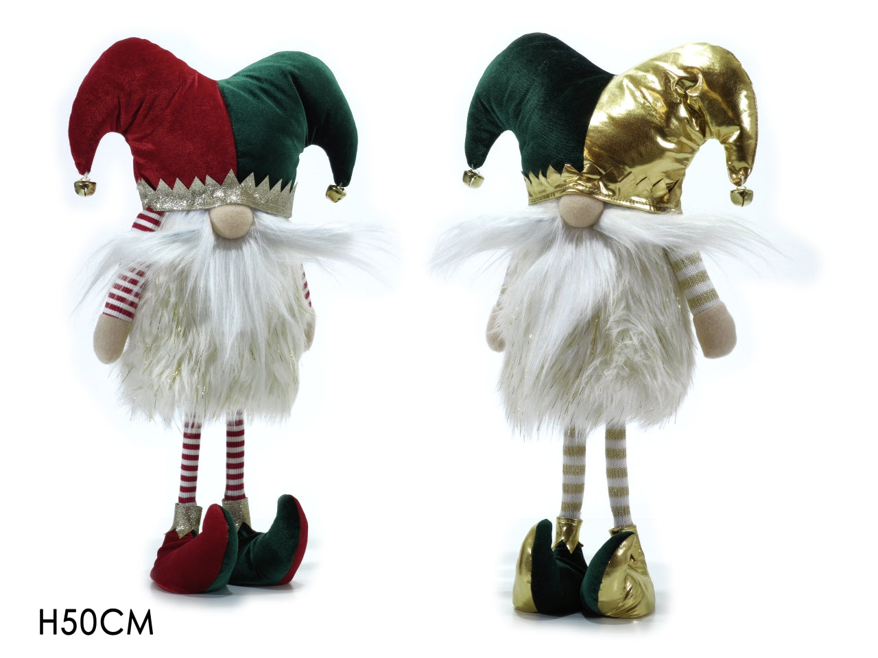 Gnomo natalizio giullare in poliestere e poliresina 50 cm in 2 colori assortiti Vestiamo Casa