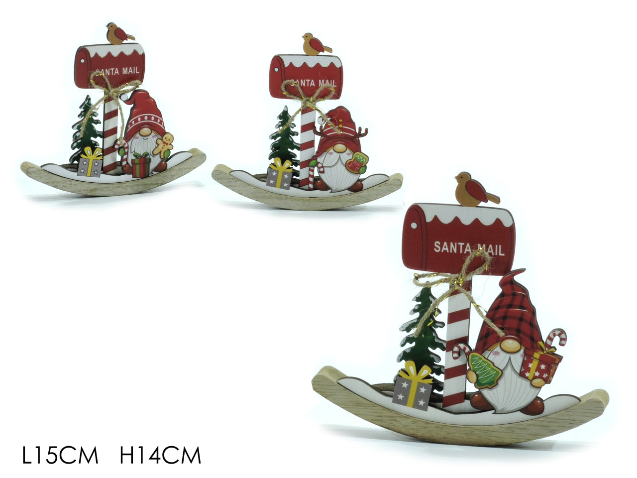 Decorazione natalizia gnomo di Natale su base in legno rosso, verde e bianco 14 cm Vestiamo Casa