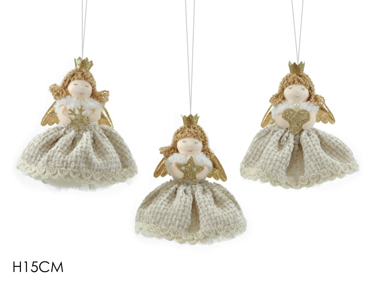 Appendino natalizio angelo beige in 3 soggetti assortiti 15 cm - Vestiamo Casa