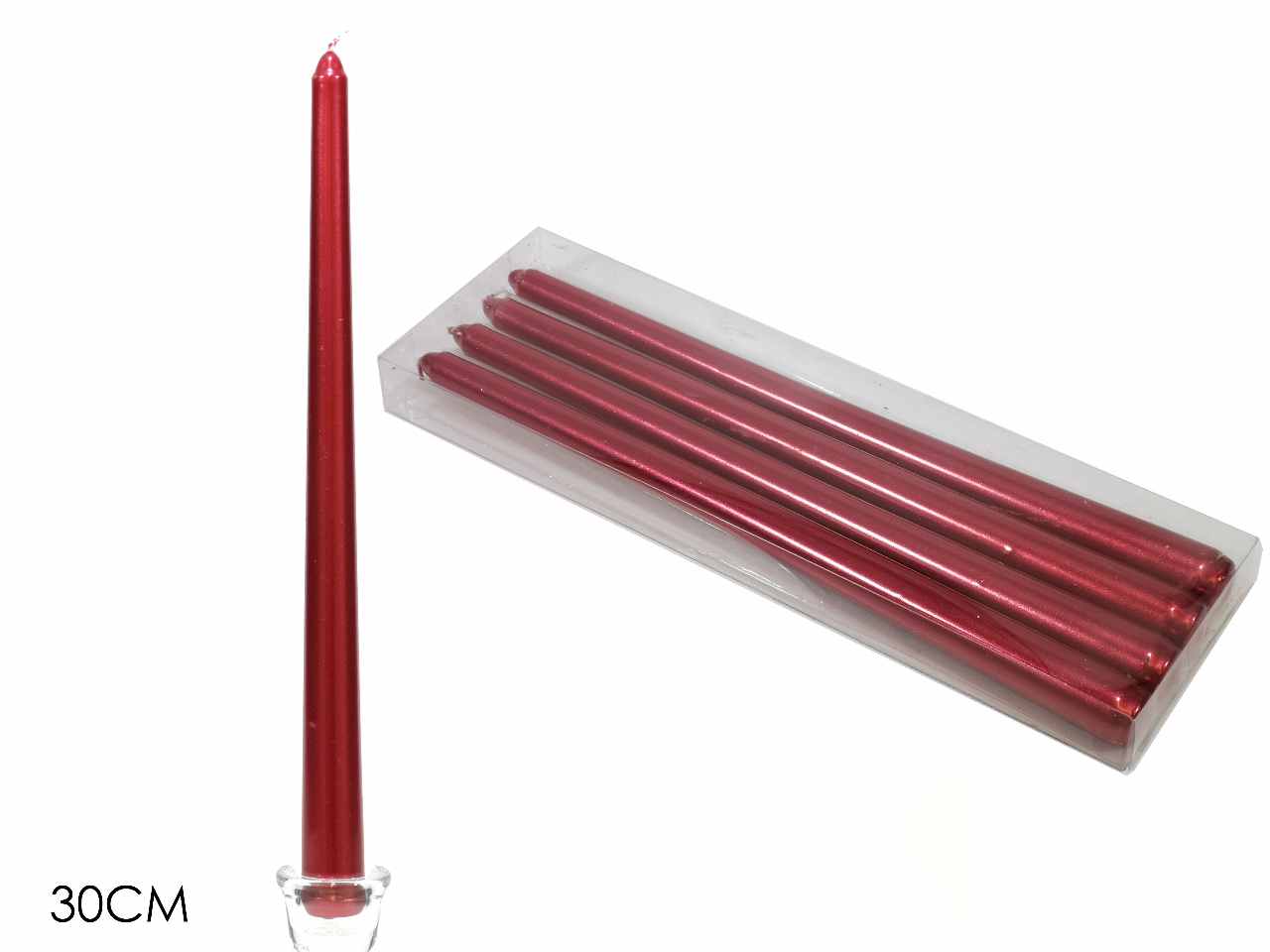 Candele lisce 30cm rosse 4 pezzi