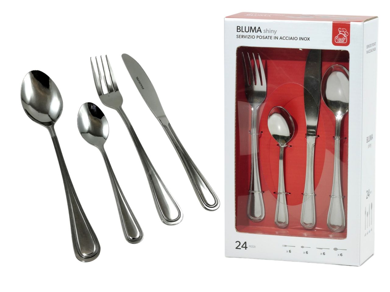 Servizio di Posate Bluma Shiny 24 Pezzi in Acciaio Inox - Stile Contemporaneo.