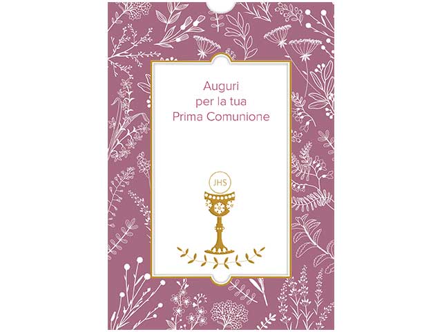 Biglietto comunione con tasca rosa 12x18 cm