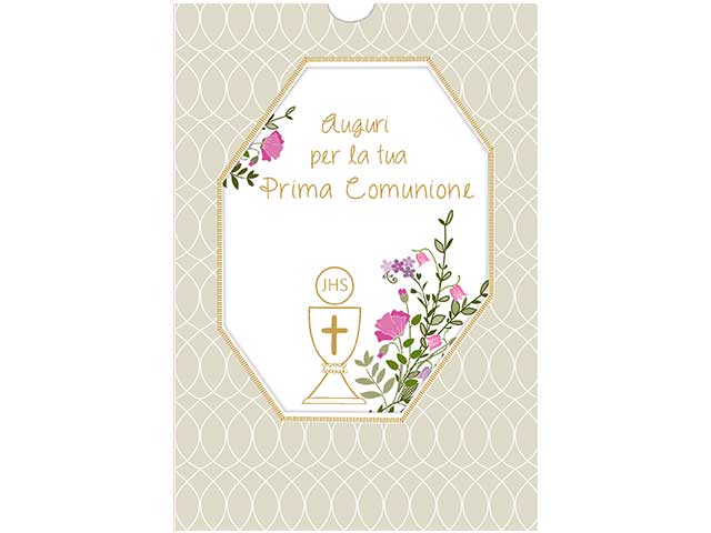Biglietto auguri prima comunione con tasca verde 12x18 cm