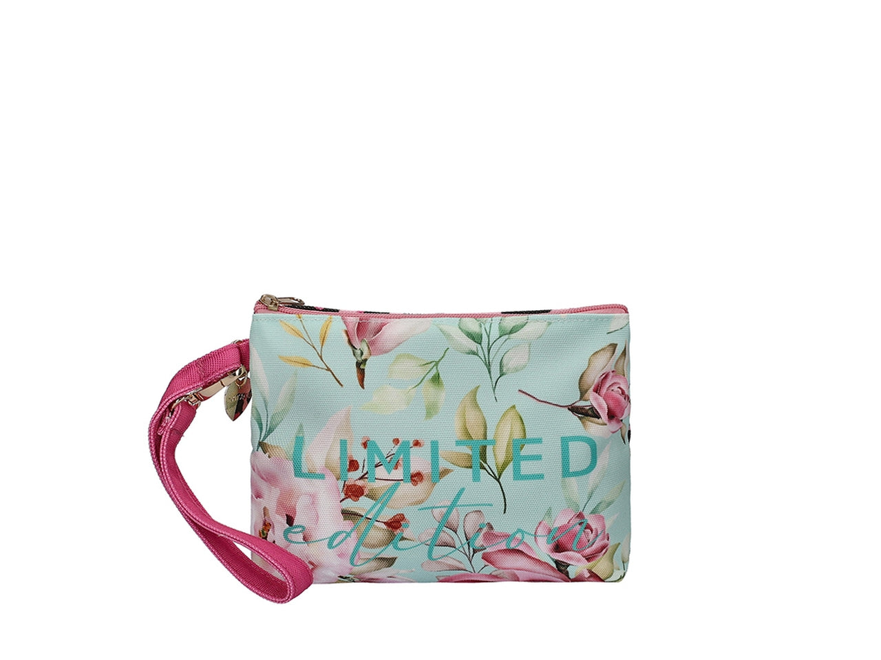 Pochette mare in poliestere a fantasia floreale e animalier rosa e verde acqua- Hat You $