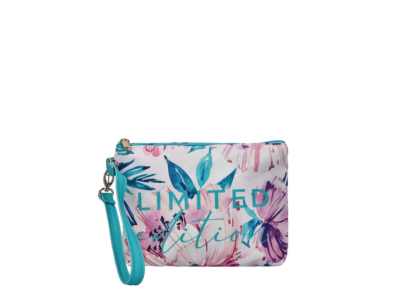 Pochette mare in poliestere a fantasia floreale e animalier rosa e verde petrolio- Hat You $