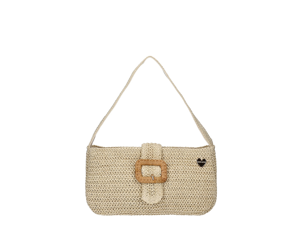 Borsa hobo in carta con fibbia e tracolla 29x16x9,5cm naturale