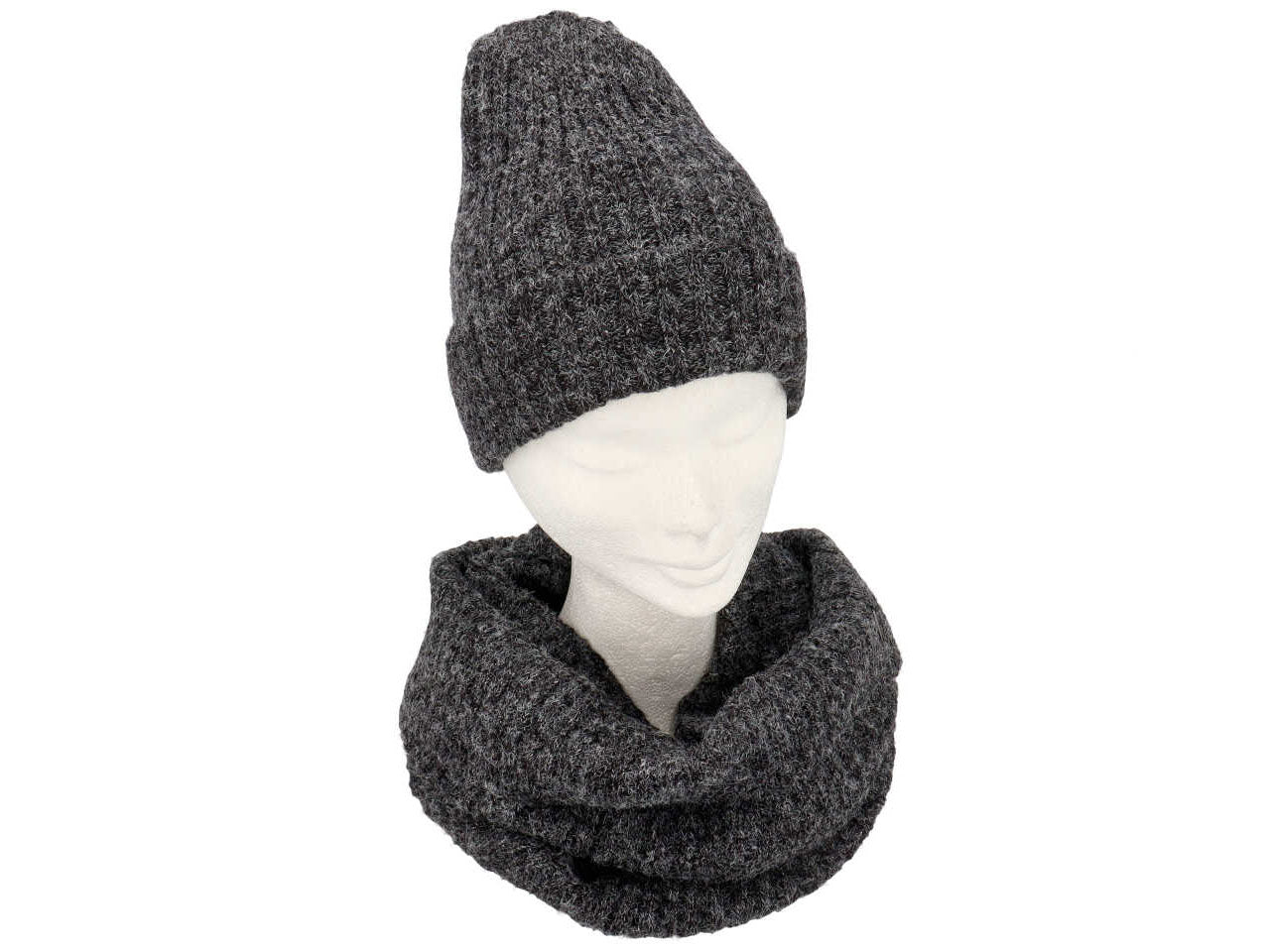 Set busta regalo cuffia collo doppio in maglina a coste colore grigio scuro