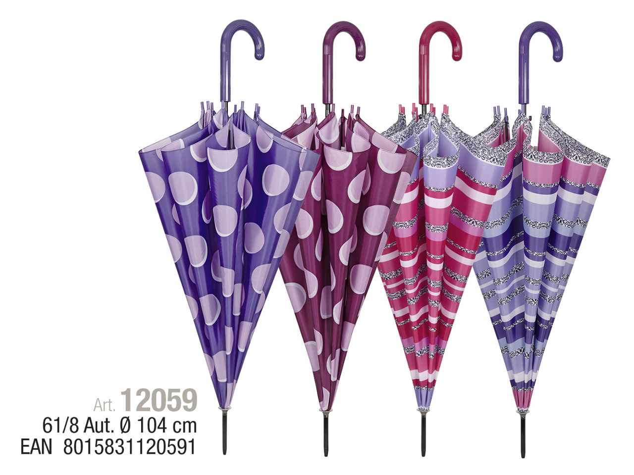 Ombrello donna 61cmauto pois+righe12059