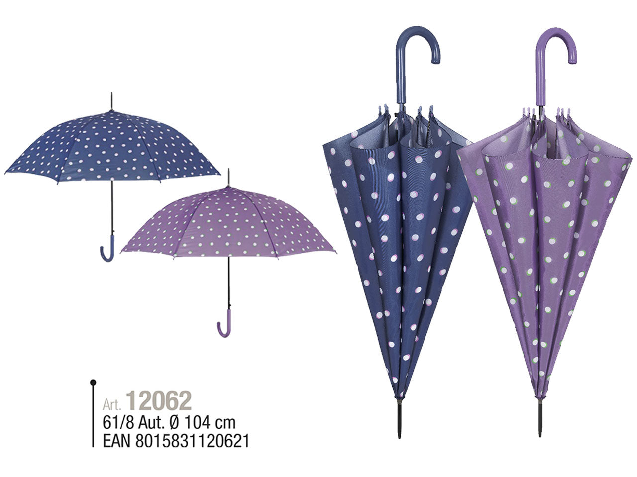 Ombrello da donna 61cm con apertura automatica a pois