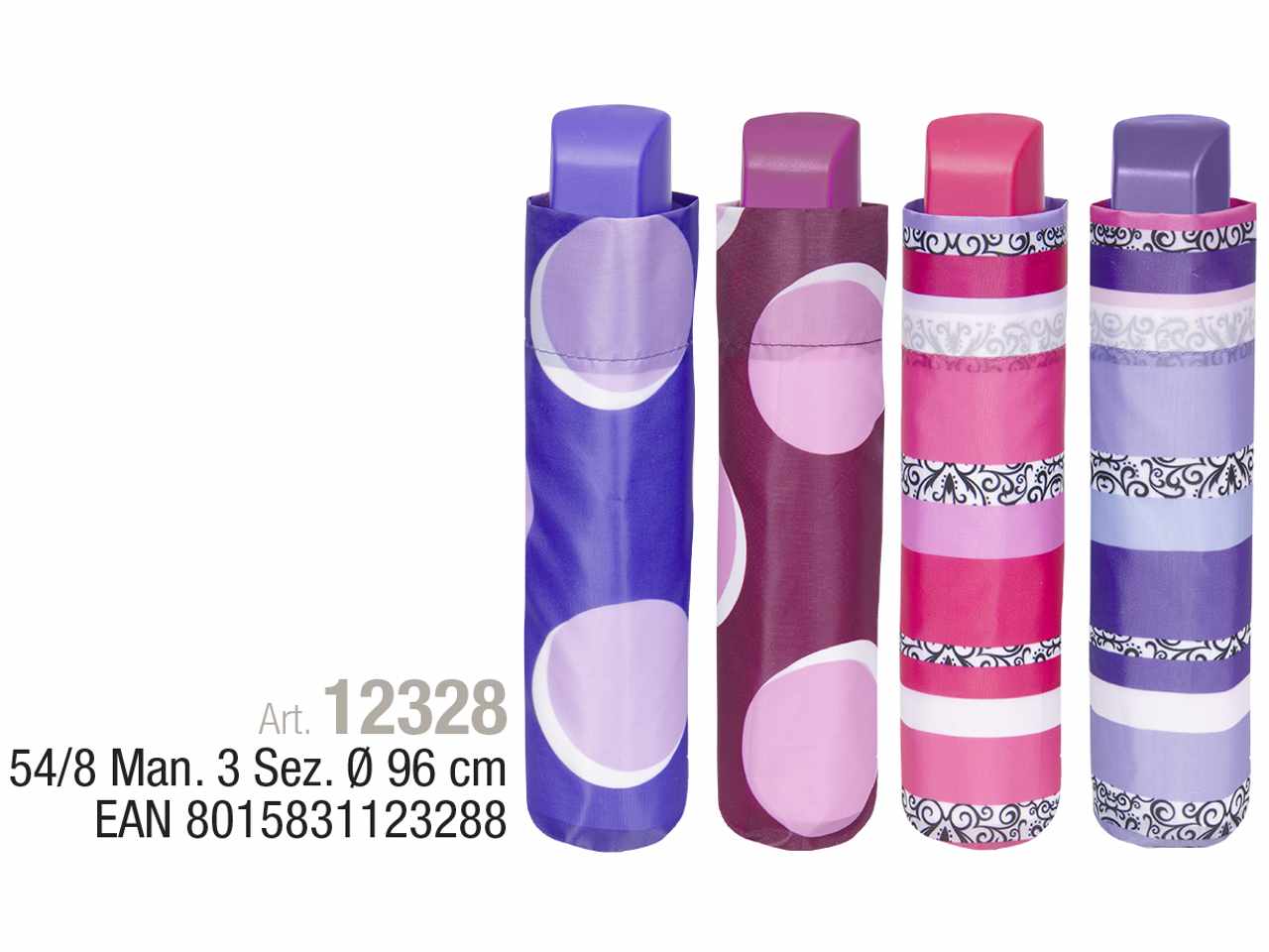 Ombrello mini donna 54cm rigato+pois 12328